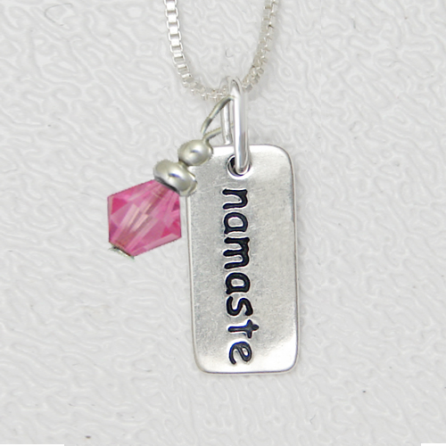 Sterling Silver Petite Namaste Tag Pendant With Crystal